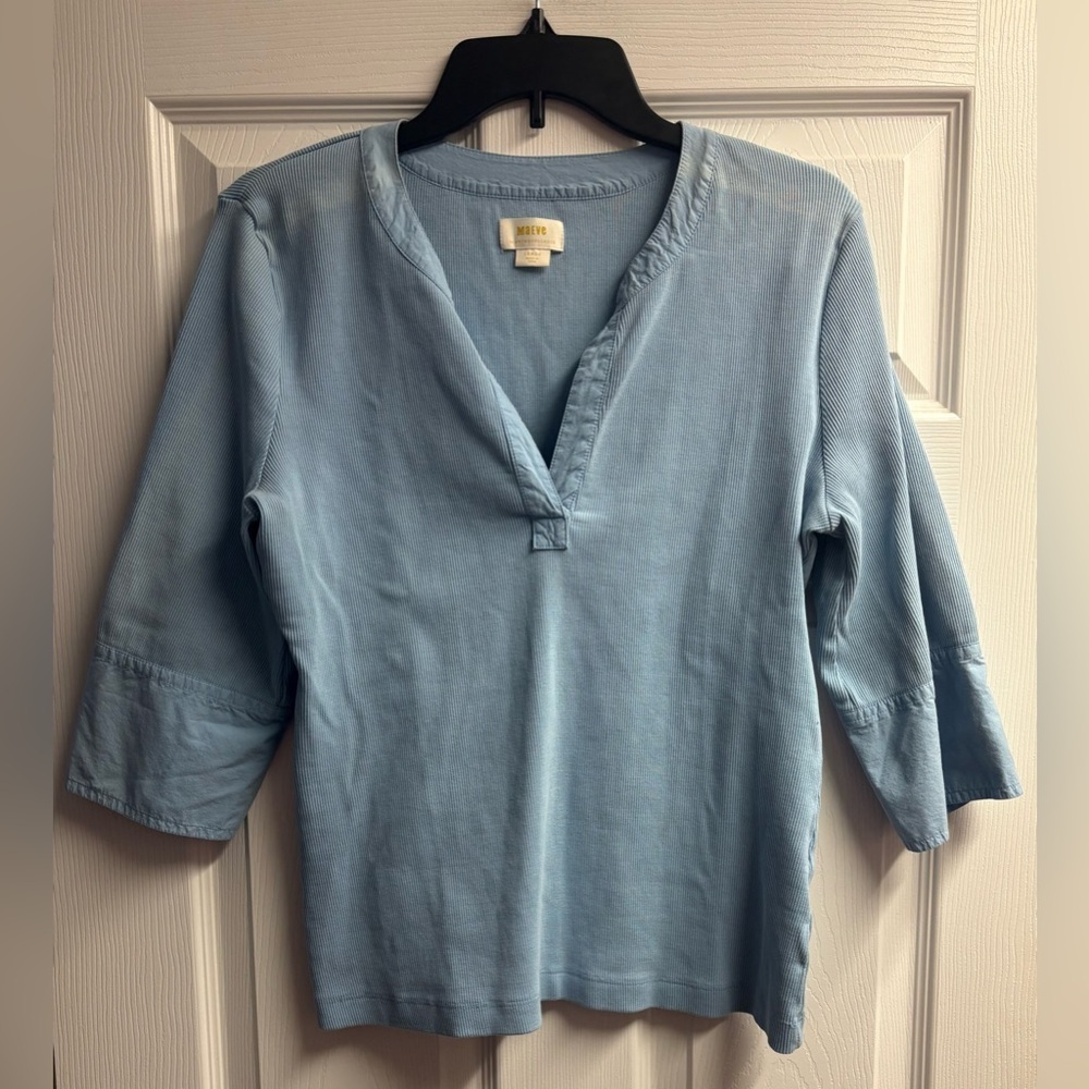 Maeve Anthropologie Ribbed 3/4 Sleeve V-Neck Top Size Large